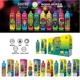 China Supplier Original Sunfire 9000 Puffs Disposable Vape Pen 18ml 600mAh Battery E Sigarette Mesh Coil Manufacturer puffs 9000 9k 10k Ecig Vapers EU/USA/Spain