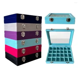 Jewellery Pouches Wood Ring Display Organiser Case Velvet Glass Rings Tray Holder Earring Storage Box