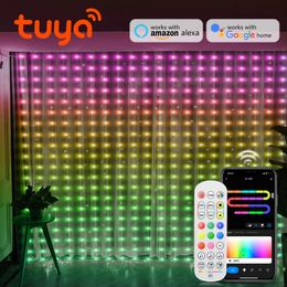 Other Event Party Supplies Tuya WIFIBluetooth Music Colourful Curtain LED Light Garland USB Festoon Waterproof Fairy Lights Bedroom Christmas Decoration 231018