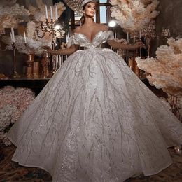 Elegant Ball Gown Royal Wedding Dresses Sweetheart Off The Shoulder Robe De Mariee Lace Shiny Graceful Vestido De Novia