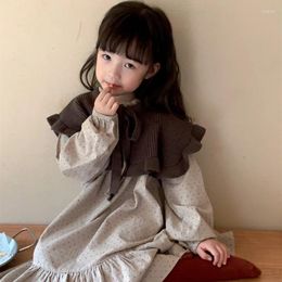 Girl Dresses Children Girls Dress 2023 Korea Style Spring Autumn Virgin Baby Retro Princess Casual Simple Sweet And Knitting Cape