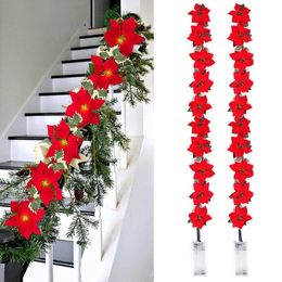 Christmas Decorations 2m 10LED Poinsettia Flowers Garland String Lights Xmas Tree Ornaments Indoor Outdoor Home Decor 231018