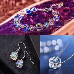 Necklace Earrings Set 8mm Sugar Cube Crystal Bracelet