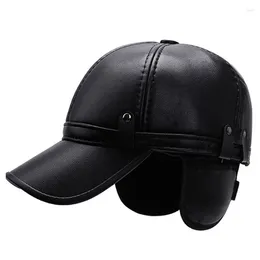 Ball Caps Winter Men's PU Faux Leather Warm Baseball Cap Plush Thickened Earmuffs Hats Male Bone Coldproof Cycling Hat