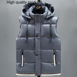 Mens Vests Autumn Winter Fashion Padded Vest Men Brand Casual Zipper Solid Color Sleeveless Jackets Clothing Black Gray 231019