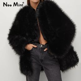 Womens Fur Faux Luxury Brand Fashion Winter Fluffy Furry Solid Black Long Coat Jacket Women Thick Warm Plus Size Shaggy Overcoat 231018