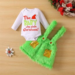 Clothing Sets 0-24M Baby Christmas Boys Girls Clothes Born Toddler Long Sleeve Romper Furry Suspender Skirt/Pants Outfits For Party