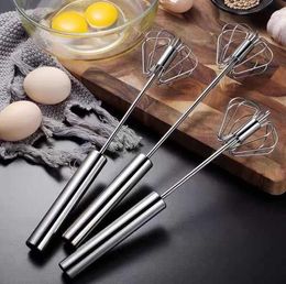 Semi-automatic Mixer Egg Beater Manual Self Turning 304 Stainless Steel Whisk Hand Blender Egg Cream Stirring Kitchen Tools Wholesale SN5298