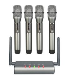 4- Wireless Microphone System Quad UHF Mic 4 Handheld Mics Long Distance Fixed Frequency Microphones4763164