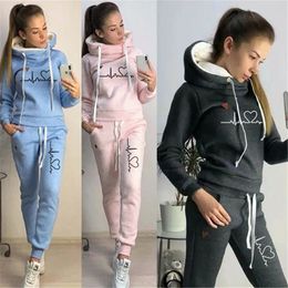 Women's Tracksuits Women's Tracksuit Female Pullover Hoodies Jogging Pants Sweatshirt Sports Suit Two Piece Set Women Clothing Winter Warm Outfits 231018