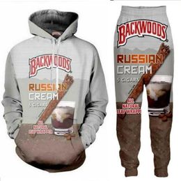 New Men Womens Backwoods Funny 3D Print Fashion Tracksuits Crewneck Hip Hop Sweatshirt and Pants 2 Pcs Set Hoodies TZ020323W