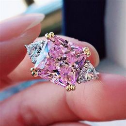 Choucong Unique Cocktail Wedding Rings Luxury Jewellery 925 Sterling Silver Radiant Cut Pink Topaz Moissanite Diamond Gemstones Eter195B