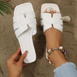 Sandals Women Summer Slippers Female Minimalist Square Toe Flat Hollow Out Open Slides Women's Footwear