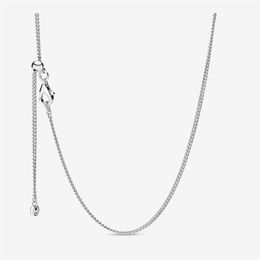 Adjustable 100% 925 Sterling Silver Classic Curb Chain Necklace With Sliding Clasp Fit European Pendants and Charms Fine Women Jew292l