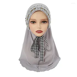 Ethnic Clothing Tie Front Instant Muslim Woman Hijab Handmade Rhinestone Head Cover Caps Sports Pinless Woman's Turban Easy To Wear