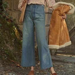 Women's Jeans High Waist Straight Retro French Versatile Loose Simple Pocket Trousers 2023 Ladies Casual Office Wear