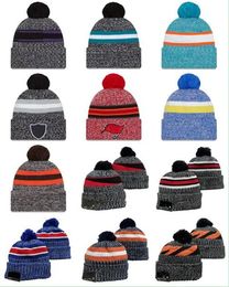 2023 Football Beanies Sideline Cuffed Knit Hat With Pom Winter Beanie Teams Knits Hats Mix And Match All Caps