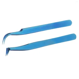 Makeup Brushes Eyelash Extension Tweezer Accurate Tip Applicator Blue Stainless Steel Make Up Tool For Salon Nail Art