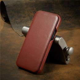 Luxury Folio Genuine Leather Vogue Phone Case for iPhone 15 Plus 14 13 Mini 12 11 Pro Max XR XS Business Slim Full Protective Cowhide Shell Supporting Wireless Charging