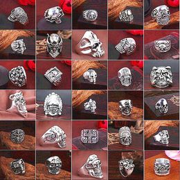 Top Gothic Punk Assorted Skull Sports Bikers Women's Men's Vintage Antique Silver Skeleton Jewellery Ring 50pcs Lots Whole248q