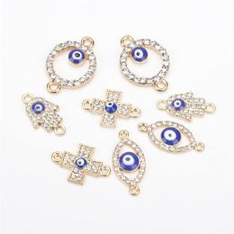 1 Pcs Charm Crystal Evil Eyes Fatima Hand Round Cross Charms For Women Men Alloy Gold DIY Handmade Fashion Jewellery Findings292q