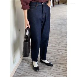 Women's Jeans Dark Blue 2023 Autumn And Winter Straight-leg Pants Women