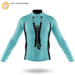 Cycling Jackets Man's Winter Thermal Fleece Cycling Jacket CARTOON CAT Long Sleeve Cycling Jersey Outdoor Road Bike Riding Warm Bike Jersey 231018