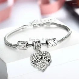 Charm Bracelets Clear Crystal Heart Charms Daughter Bracelet Family Women Girls Jewelry Love Beads Chain Bangle Xmas Birthday Party Gifts