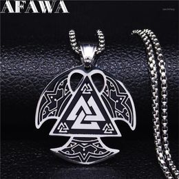 AFAWA Nordic Viking Stainless Steel Axe Necklace for Men Silver Colour Big Necklaces & Pendants Jewellery gargantilla N4022S021243V