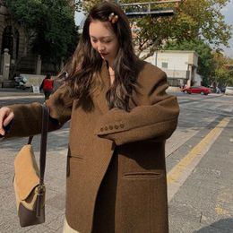 Women's Suits Autumn Vintage Casual Shorts Wool Blazer Commuting Solid Color Long Sleeved Short Loose Suit Clothings