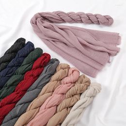 Scarves Silver Crinkle Muslim Woman Hijab Glitter Wrinkle Islamic Shawls And Wraps Tassel Woven Solid Pleated Shimmy Maxi