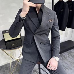 Men's Suits 2023 (Blazer Pants) Boutique Fashion Business Italian-style Double Breasted Casual Wedding Formal 2-piece Set S-7XL