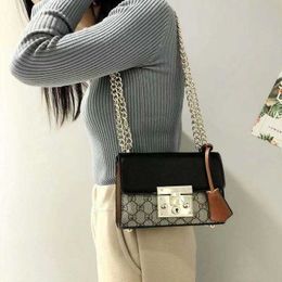 New Physical Women's with Genuine Leather Box Double Chain One Shoulder Crossbody Small Square Bag