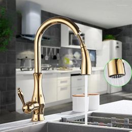 Kitchen Faucets Golden Black Pull Out Sink Faucet 360 Rotation Deck Mounted Two Outlet Water Modes Cold Mixer Tap