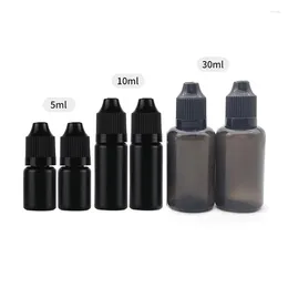 Storage Bottles 100Pcs 5ML 10ML 15ML 30ML Black PE Plastic Dropper Bottle Empty E Liquid Squeeze Vials With Childproof Cap And Fine Tips