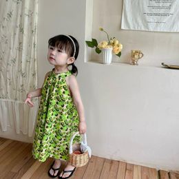 Girl Dresses 2023 Summer Baby Girls Sleeveless Off Shoulder Kids Sling Dress Infant Toddler Cute Floral Princess Skirt Children Clothes