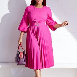 Casual Dresses Felyn 2023 Ins Internet Celebrity Club Dress Solid Ruched O-neck Long Sleeve Office Lady Midi