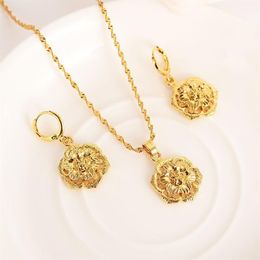 Solid Gold Filled vintage flower rose Jewelry sets Pendant Necklaces Women African Jewelry wedding bridal charms party mother245H