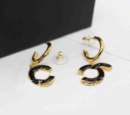2023 Luxury quality charm drop earring with black Colour in 18k gold plated have stamp box half round shape PS4716A