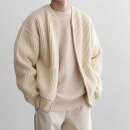 Mens Sweaters Solid Colour SlimFit Cardigan Zipper Sweater Autumn and Winter Coat Top Men Long Sleeve Stand Collar 231018