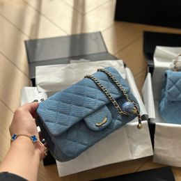 17/20cm Luxury Designer Denim Classic Flap Bag Blue Ball Gold Metal Hardware Matelasse Chain Soft Women Cross Body Shoulder Handbag Cosmetic Case Purse Sacoche