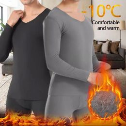 Men's Sleepwear Winter Men Thermal Pyjamas Sets Long Sleeve Pants High Elastic Slimming Thickened Clothing Soft Solid Colour Underwear