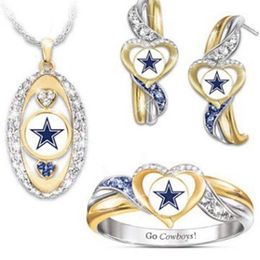 Earrings & Necklace Four-piece Cowboy Ring Heart-shaped Two-color Electroplated Stud Pendant Set178d