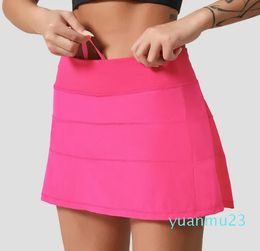 lu Women Sports Yoga Skirts Workout Shorts Zipper Pleated Tennis Golf Skirt Anti Exposure Fitness Short Skirt with