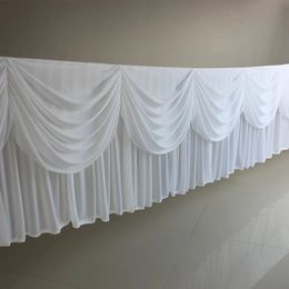 Table Skirt 10FT/20FT Length Table Cloth Skirt With Colourful Swag Drape Ice Silk Fabric Table Skirting Wedding Party Event Tablecloth Decor 231019