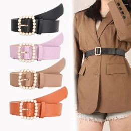 Belts 1 PCS Simple Metal Buckle Elegant All-match Pearl Waistbands Fashion PU Leather Waist For Women