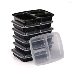 Dinnerware 10pcs Disposable Meal Prep Containers 3-Compartment Microwave Safe Storage Bento Box (Black With Lid) Lunch