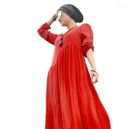 Casual Dresses 2023 Autumn Loose Full Sleeve Maxi Dress Ladies Vintage Long Muslim Cotton Linen Vestidos De Fiesta