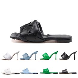 2024 Designer Sexy Flat Slides Lido Saltos Sandálias Mulheres Chinelos Intrecciato Nappa Square Sules Sapatos Senhoras Casamento Alta Fina Bombas Sandália Vestido Sapatos 34-40