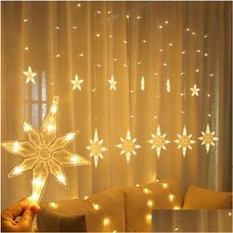 Christmas Decorations 2.5M Led North Star Curtain Light 220V Eu Garland String Fairy Lights Outdoor For Window Wedding Party Year De Dhcok